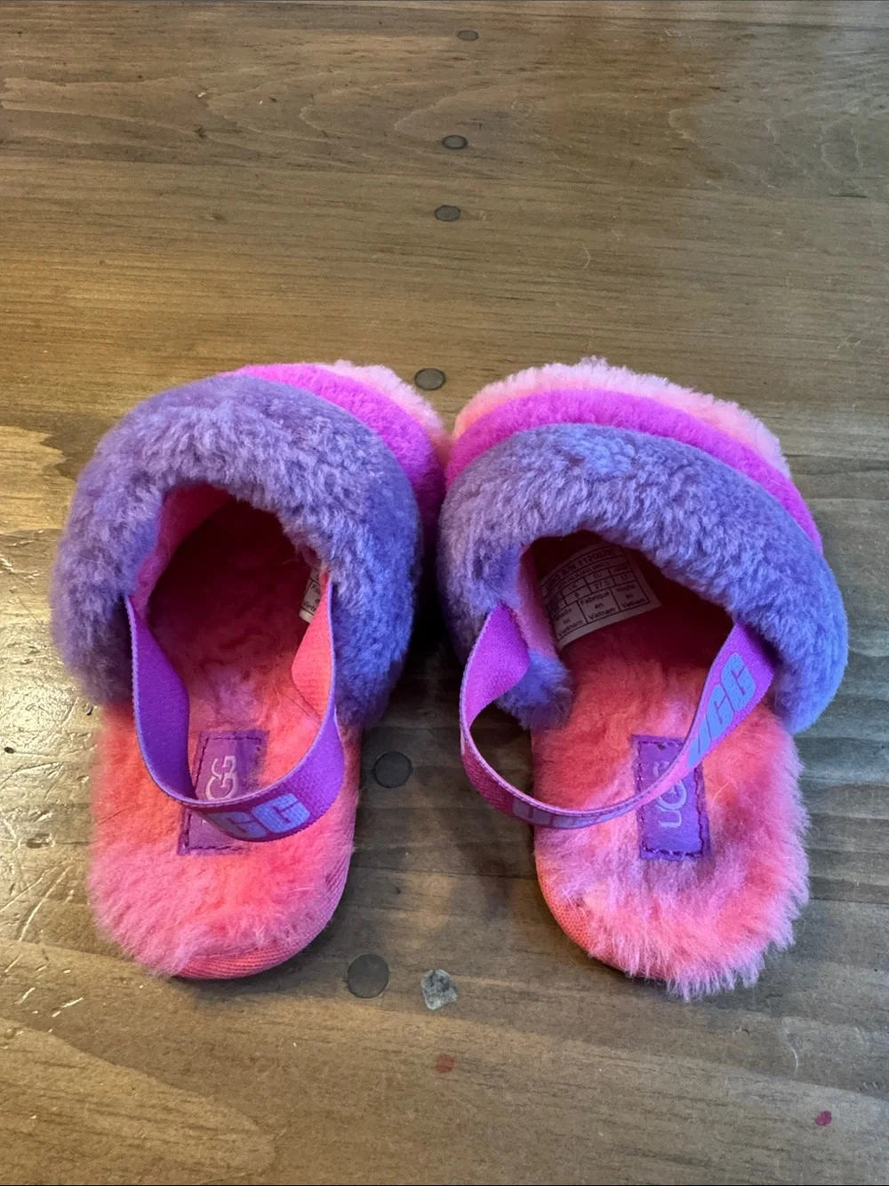 UGG Kids Fuzz Stripe Slide - Pink & Purple